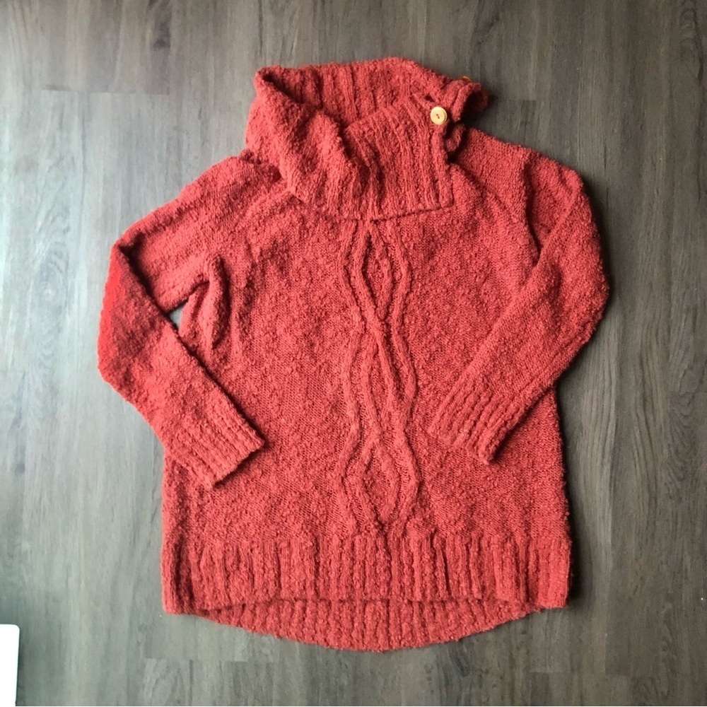 Anthropologie MOTH Sweater‎ Women's Large Red Orange Boucle Pullover Cowl Neck